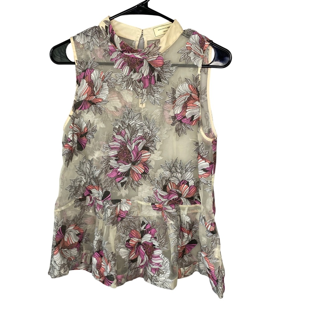 Moulinette Soeurs Anthropologie Floral Embroidered Mesh Peplum Top Cream Pink 4